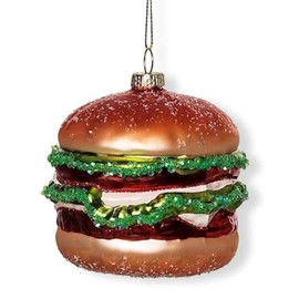 The Bridge Collection Double Cheese Burger Glass Christmas Ornament - Festive Fast Food Hamburger Ornament