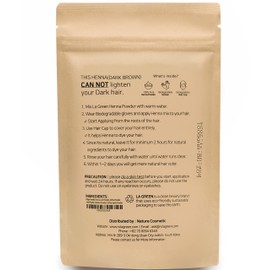 LA GREEN 100% Organic USDA DARK BROWN Henna Powder For Hair Dye - Natural Hair Color, Best For Hair, Soft Shiny & Healthy Hair, No Chemical or Additive, Including application gloves & hair cap - 100g