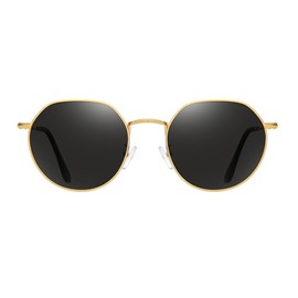 Feisedy B1151 Men's Polarized Sunglasses, TAC Lens, UV400, UV Protection, Round, Metal Frame, Classic, Gold Frame & Black Lens