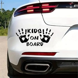 2PCS 6.7"x3.1" Kids On Board Car Decal Sticker - High Adhesive Waterproof & UV Resistant, Baby on Board Warning Sign for Rear Window,Safety Decal #AZ34 (Black)