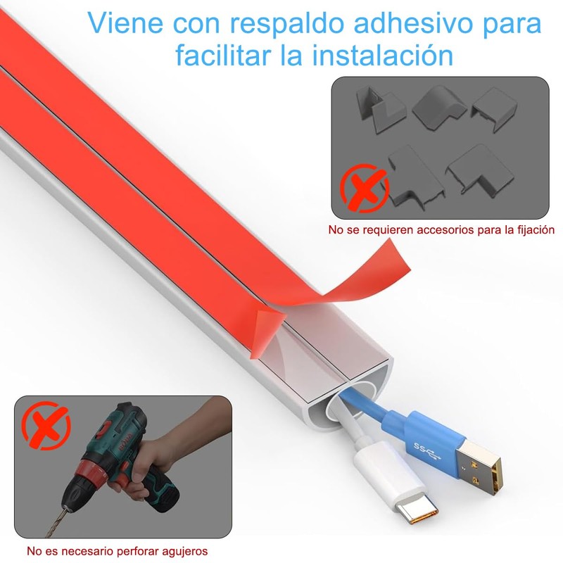 LEKOU Cubierta de Cable Pared 2M, Canaleta de Suelo para
