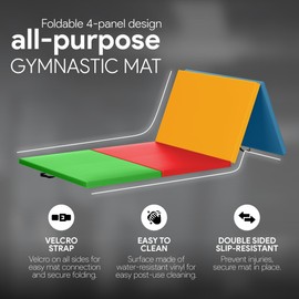 BalanceFrom All Purpose 4'x6'x2" Extra Thick High Density Anti Tear Gymnastics Gym Folding Exercise Aerobics Mats, Multi-Color