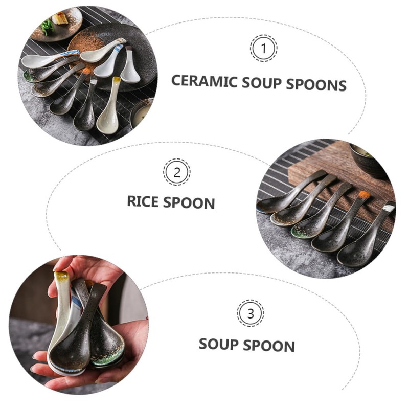 BIUDECO 3pcs Japanese Style Ceramic Serving Spoon Kitchen Tool for
