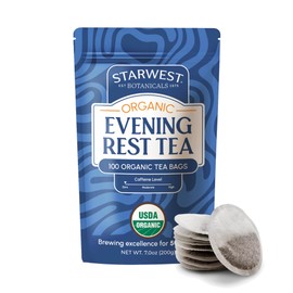 Starwest Botanicals Organic Evening Rest Tea - Caffeine Free Herbal Tea Blend, Contains Chamomile & Lemon Balm, String Free Sachets, USDA Organic, Non GMO - 100 Bags