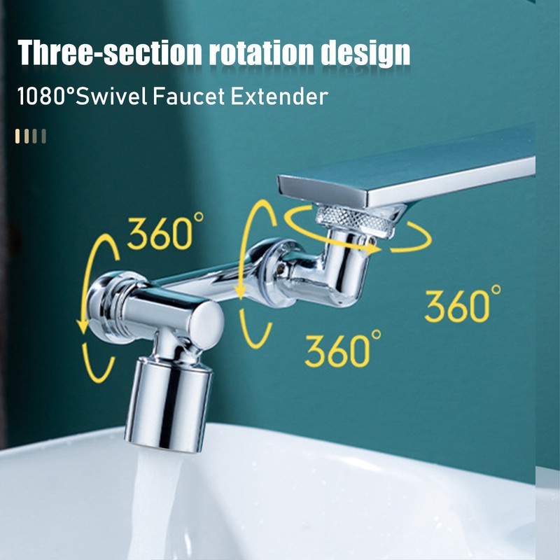 1080°Swivel Faucet Extender With 2 Spray Modes Sink Rotating Faucet
