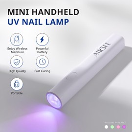 AIRSEE Mini Handheld UV Light for Gel Nails,Portable Rechargeable Nail Lamps,2 Timers for Fast Nail Extension,Rhinestone Glue Decoration,Gel Nail Strips at Home,Travel(White)