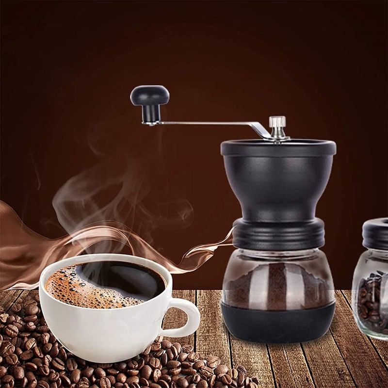 ANCLLO Manuelle Kaffeemühle mit Keramik-Frässtiften, 350 ml,Glasdosen, Silikonabdeckung und Edelstahlgriff,