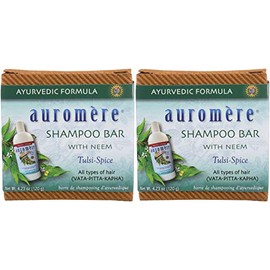 Auromere - Barra de champú ayurvédico, respetuoso con el medio ambiente, vegano, hecho a mano, natural, sin OMG, barra todo en uno, paquete de 2