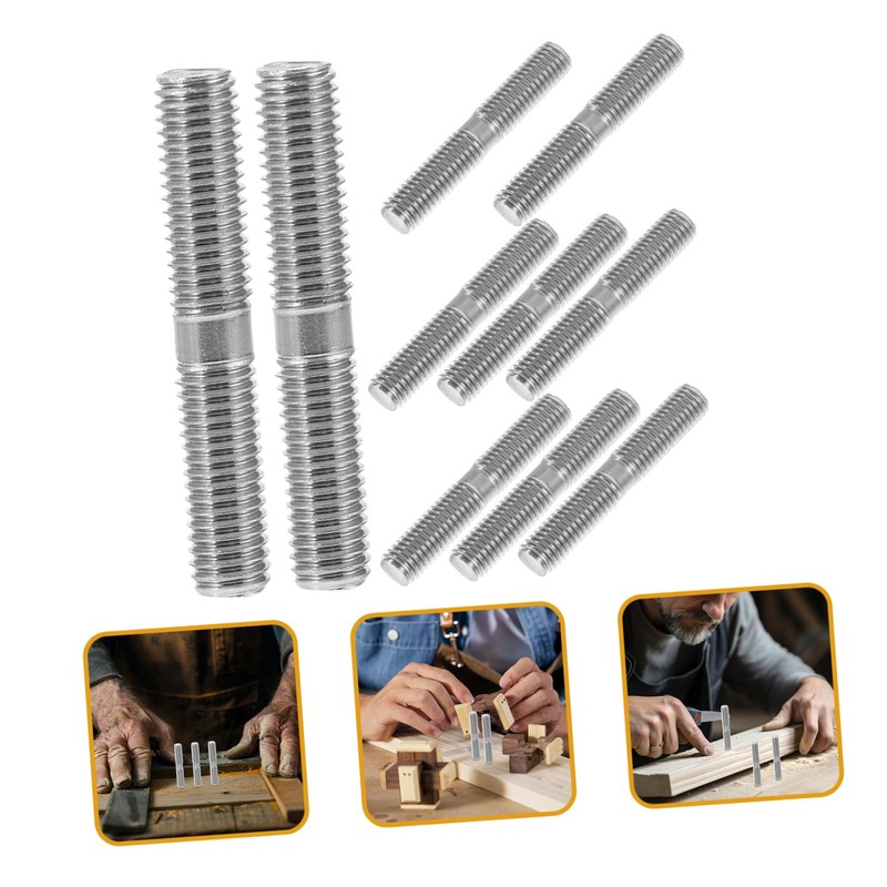 TEHAUX 10pcs Double-Headed Screw Bolt Double Sided Screw Double-end Bolt