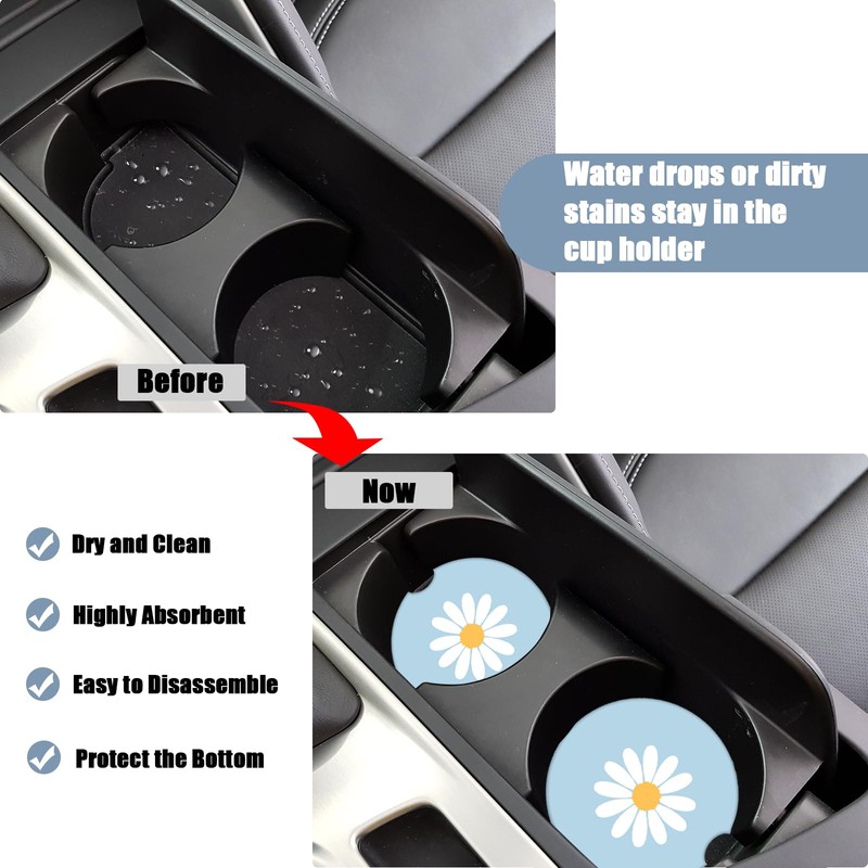 Cup Holders Car Coasters - White Daisy Flower Absorbent Ceramic
