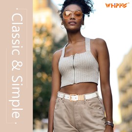 WHIPPY Plus Size Women's Leather Belts for Jeans Pants Dress Fashion Ladies Waist Belt Casual Belts with Square Gold Buckle,White,M