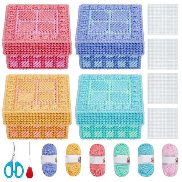 FREEBLOSS 4 Set Plastic Canvas Box Kit Plastic Canvas Kit