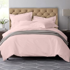 Pizuna Pure 100% Cotton Queen Duvet Cover Set, 600 Thread Count Long Staple Cotton Crisp Sateen Weave with Button Closure (Combed Light Pink Cotton Duvet Cover Queen)