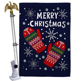 Ornament Collection Christmas Mitten House Flag Eagle Set Wintertime Santa Marry Xmas Present Reindeer Season Snow Decoration Banner Small Garden Yard Gift Double-Sided, Made in USA