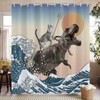 MCKTOM Funny Shower Curtain Cat Dinosaur Japanese Ocean Wave Shower