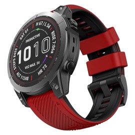 OVERSTEP Compatible with Fenix 5 Watch Band, 22mm Width Soft Silicone Watch Bands for Garmin Fenix 5 Plus/Fenix 6/Fenix 6 Pro/Fenix 7/Fenix 7 Pro/Epix Pro 47mm Smartwatch (Red Black)
