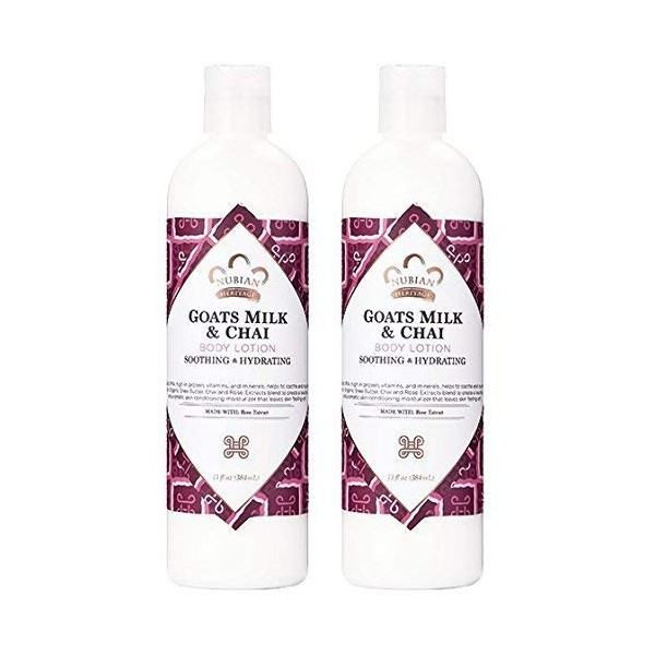 Nubian Heritage Goat's Milk & Chai Body Lotion (Pack of 2) with Shea Butter, Cocoa Seed Butter, Olive Oil, Aloe Vera Juice, Sweet Almond Oil, Jojoba Seed Oil and Goat Milk Extract, 13 oz