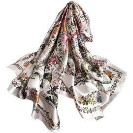 FAIRYGATE Scarf for Women Stylish Lightweight Shawl Ladies Fashion Women's Flower Print Large Silk Shawls Satin Scarf Wraps Gift for Wife Mom Sisters 42039