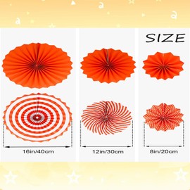 Hanging Paper Fan Decoration, 6 Pieces Orange Paper Fan Decoration, Round Striped Paper Fans for Parties, Birthdays, Holidays (Orange Color)