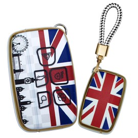 ontto Car Key Cover Fit for Jaguar XJ XF XE XEL XFL F-Type F-Pace 2013-2018 Classic UK Flag Pattern Key Holder with Keychain for Range Rover Sport Evoque Velar 2012-2018,White