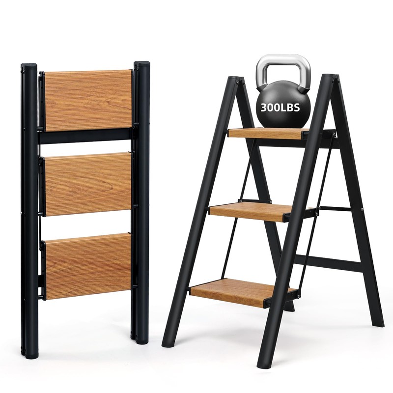 SOLADDER 3 Step Ladder, Anti-Slip and Lightweight Foldable Step Stool