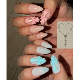 Half Chrome Hearts Cross Handmade Nail Tips - Square / 하프 크롬하츠 십자가 수제네일팁 - 스퀘어