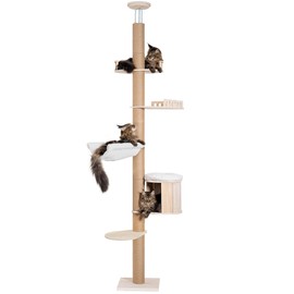 Aechonow Tall Floor to Ceiling Cat Tree for Large Cats, Cat Tower with Scratching Post, Adjustable Height(82-122 in), Large Condo Cave Bed and Hammock for Indoor Cats, Cat Climbing Pole, Wood
