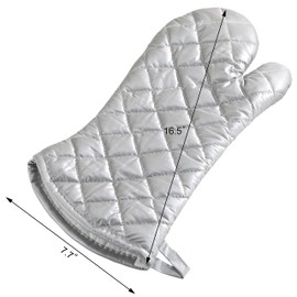 New Star Foodservice Oven Mitts with Extra Defense, up to 400F, Set of 2 (Silver (Interwoven Cloth/Silicone), 15-Inch (Set of 2))