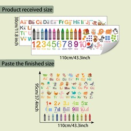 Alphabet Numbers Crayon Wall Stickers Decals Kids Peel and Stick Removable Room Décor Letter ABC Classroom playroom Decorations