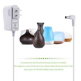[UL Listed] SoulBay 24V Diffuser Power Cord for 120ml 150ml 200ml 300ml 400ml 500ml Essential Oil Diffusers Humidifiers Replacement Adaptor, White(Input 100V-240V, Output 24 Volt 500mA)
