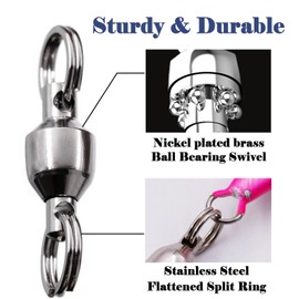 FishTrip Fishing Swivels with Split Rings, 25pcs Ball Bearing Swivel Speed Clips Stainless Quick Change Connector for Saltwater (Size 0)