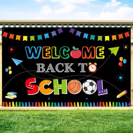 Welcome Back to School Banner Backdrop Back to School Decorations First Day of School Sign Bulletin Board Hanging Decor Photo Prop Back To School Supplies for School Classroom Office (72 X 44 Inch)
