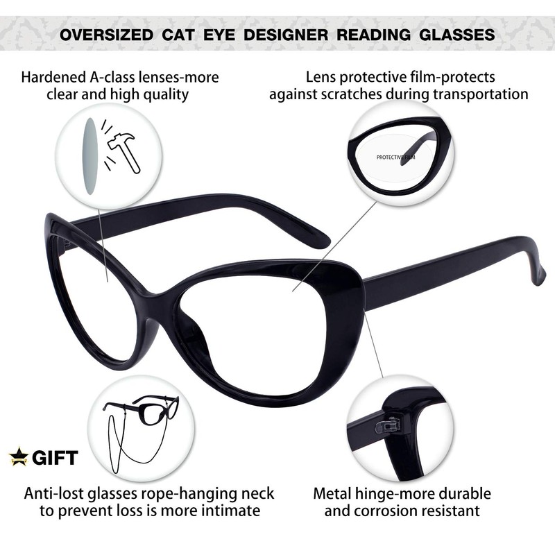 MARE AZZURO Oversized Reading Glasses Women Stylish Cat Eye Readers