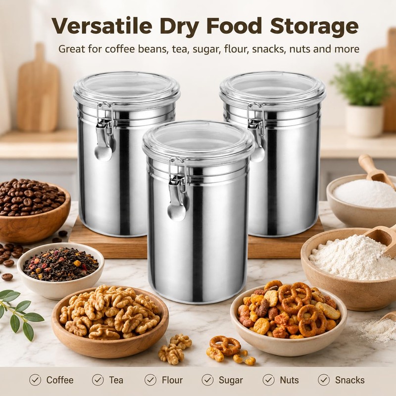 COSYOO 3 PCS Stainless Steel Canister Set, 62 oz Airtight
