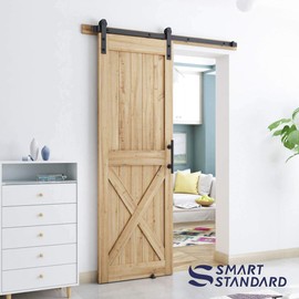 SMARTSTANDARD 5 FT Heavy Duty Sturdy Sliding Barn Door Hardware Kit, Black