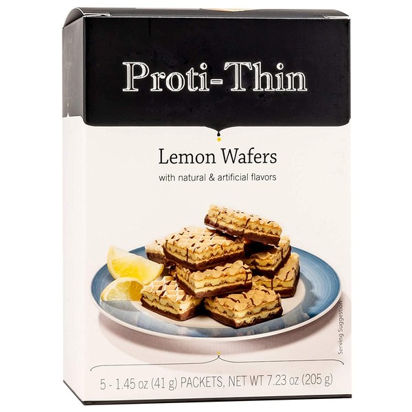 Proti-Thin High Protein Lemon Wafer Squares, Low Sugar, Low Carb, Aspartame Free, Diet Wafer Bars, Healthy Snack, 5 Servings, 2 Wafers per Serving