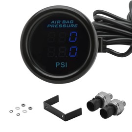 CNRAQR Dual Display Air Suspension Gauge Air Ride Air Pressure Gauge 2Inch 0-220PSI with 2Pcs 1/8NPT Sensors and 16.5ft Sensor Cable LCD Blue