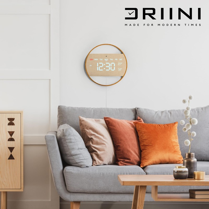 Driini Modern Large Digital Wall Clock - Bamboo Wood with