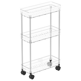 Yieach Clear 3 Tier Slim Rolling Storage Cart with Wheels,6.3″W Thin Shelf,Bathroom Storage Cabinet,Skinny Laundry Cart,Narrow Laundry Room Cart Between Washer and Dryer,Skinny Shelves for Small Space