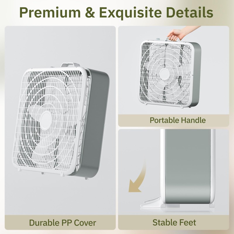 Simple Deluxe 20” Box Floor Fan, 3-Speed Cooling Fan with
