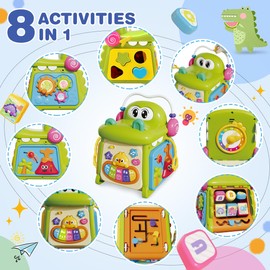 Qizebaby 8 in 1 Baby Activity Cube, Montessori Toys for 18+ Months Boy Girl, Educational Learning Fine Motor Musical Toy for Baby Toddler Kid, First Birthday Toy Gift for Child Age 2 3 4+
