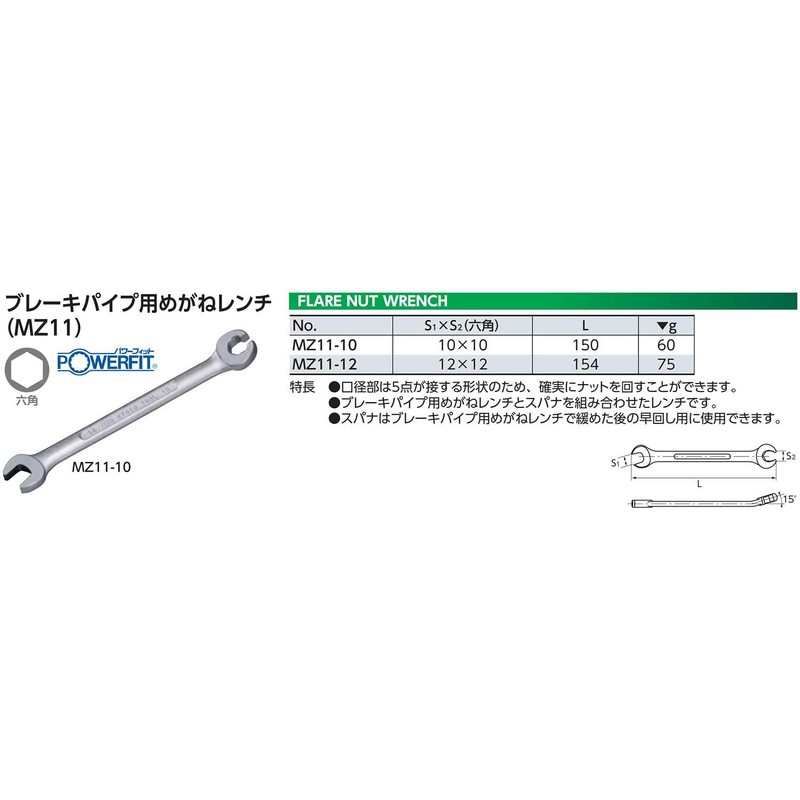 Kyoto Machine Tools (KTC) Glasses Wrench for Brake Pipes (MZ11)