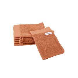 Tom Tailor Wash Mitts Set of 6 16 x 21 cm 100% Cotton Terry Cloth with Hanger and Label with Logo, Colour Bath Towel Orange (Dark Coral)