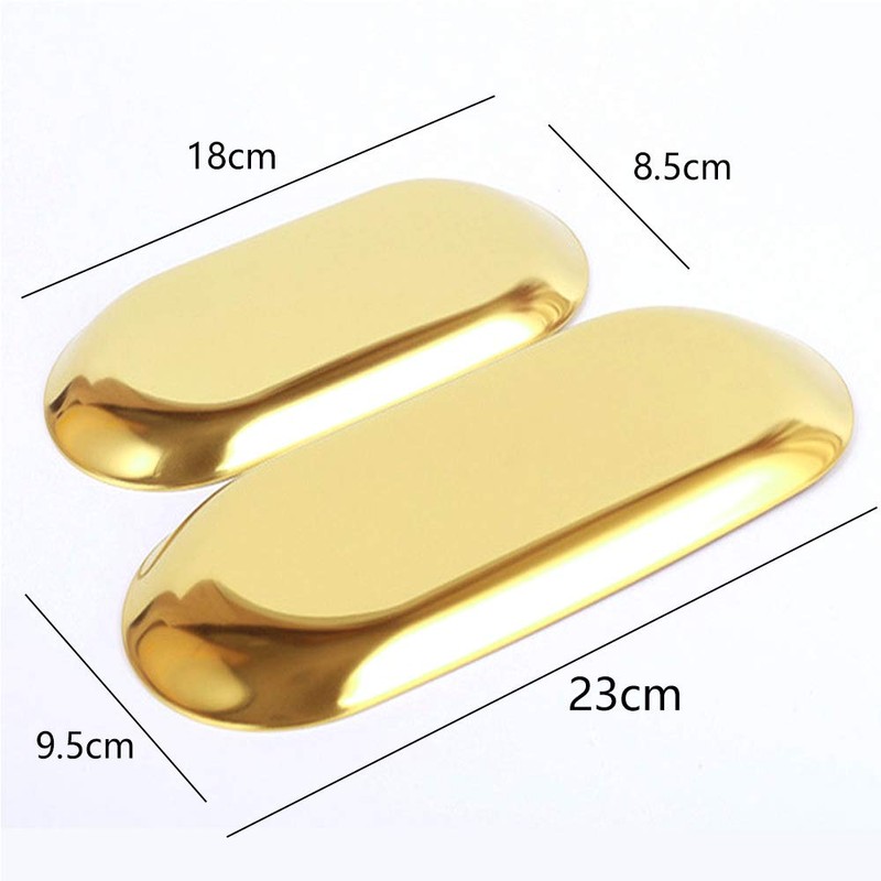 Set of 2pcs Gold Oval Tray Stainless Steel Cosmetics Jewelry