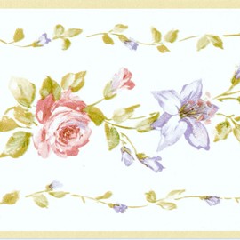 Concord Wallcoverings Wallpaper Border Floral Pattern Flowers Leaves Ornament for Living Room Bedroom Bathroom Powder Room, Beige Green Pink, 15 ft by 4 in PP79453