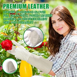 AIGEVTURE Rose Pruning Gloves Long Sleeve Thorn Proof,Rose Gardening Gloves for Men Women Long Gauntlet,Grain Pigskin Leather Beige(X-Large)