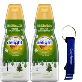 International-Delight Liquid Coffee Creamer.- Two (2) 32 fl oz Bottles of Smooth & Creamy Delightful Coffee Creamer and Candy Freezer Bottle Opener Keychain (Frosted Sugar Cookie) - Keychain