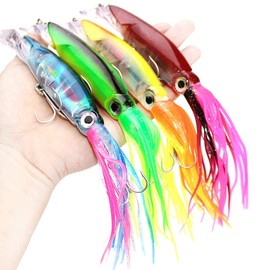 OriGlam 4pcs Simulation Squid Fishing Lures Bait Kit, Octopus Swimbait Squid Swimbait Hard Lures, Artificial Bait Squid Octopus Skirts Saltwater Fishing Lure