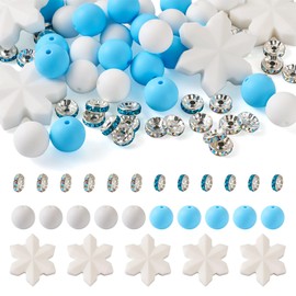Boutigem 65Pcs Winter Silicone Beads Snowflake Focal Bracelet Beads Round Blue Spacer Beads Glass Rhinestone Spacer Beads Crafts for DIY Necklace Lanyard Jewelry Making