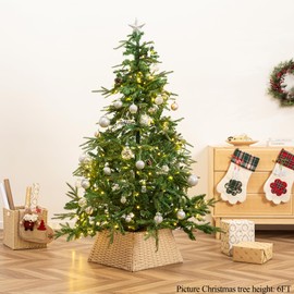 HBlife 28.4" D Christmas Tree Collar, Plastic Rattan Tree Collar for Pencil Tree, Farmhouse Christmas Tree Decorations (Square,19"x19")